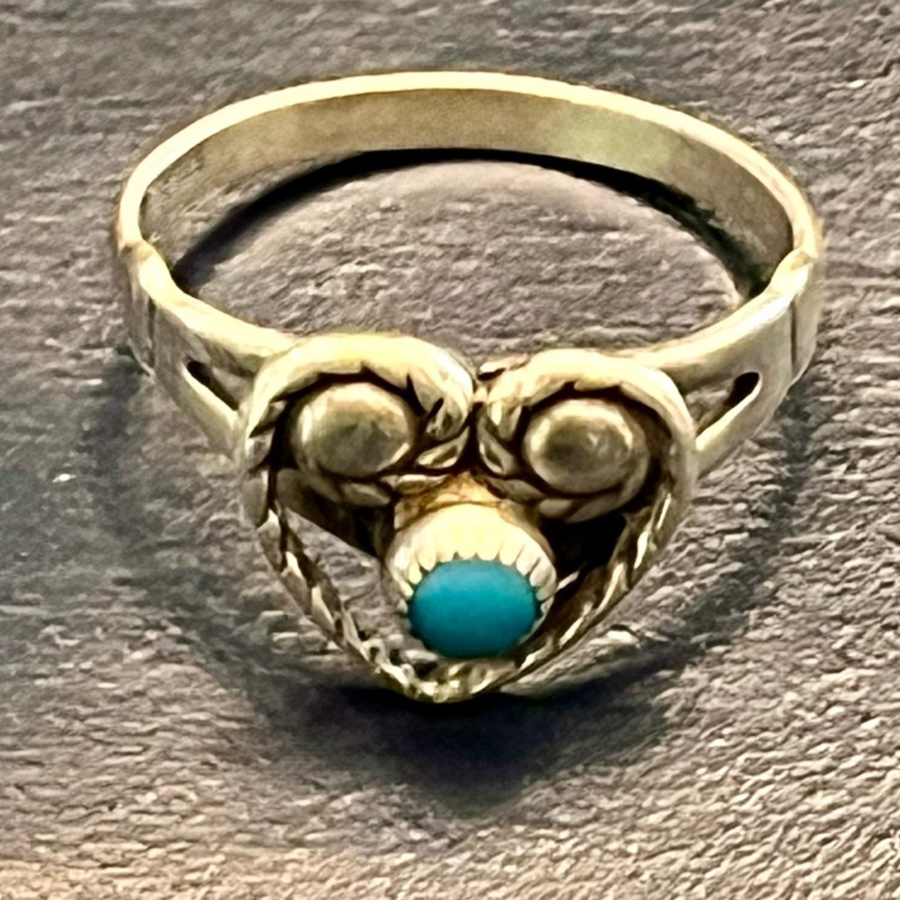 VTG Bell Trading Post Sterling Silver Turquoise Heart Ring Sz 6.5 Southwest Boho